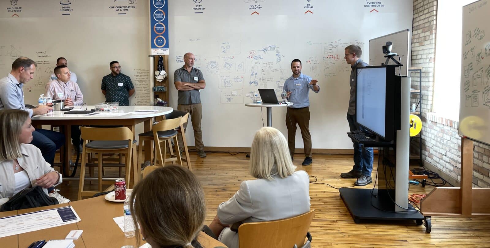 DISHER hosting a whiteboard brainstorming workshop